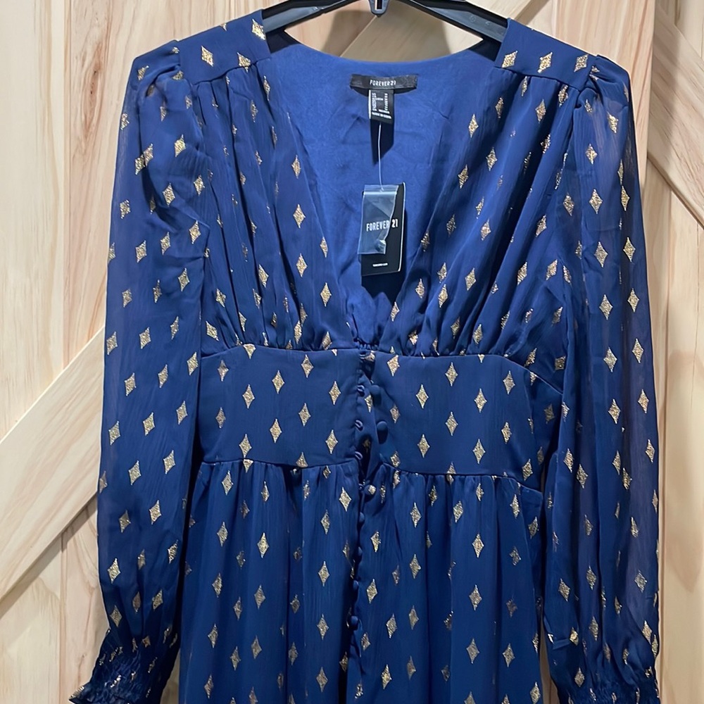 Super cute navy and gold empire waste dress